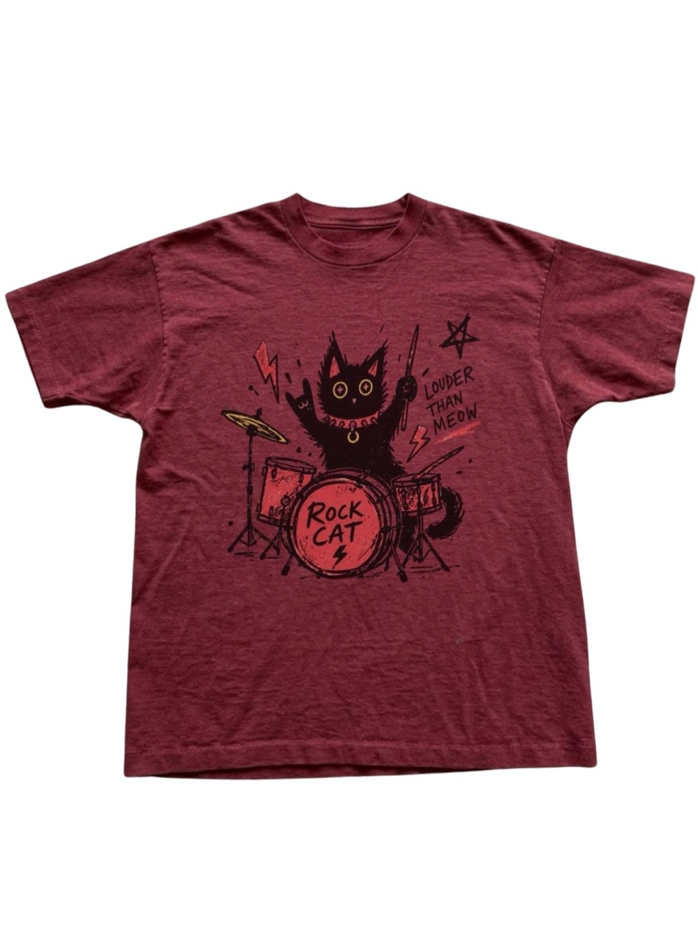 Gildan Maroon Rock Cat Graphic Tee